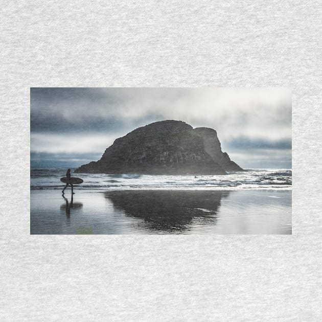 Man with surfboard moody beach vibes by Robtography